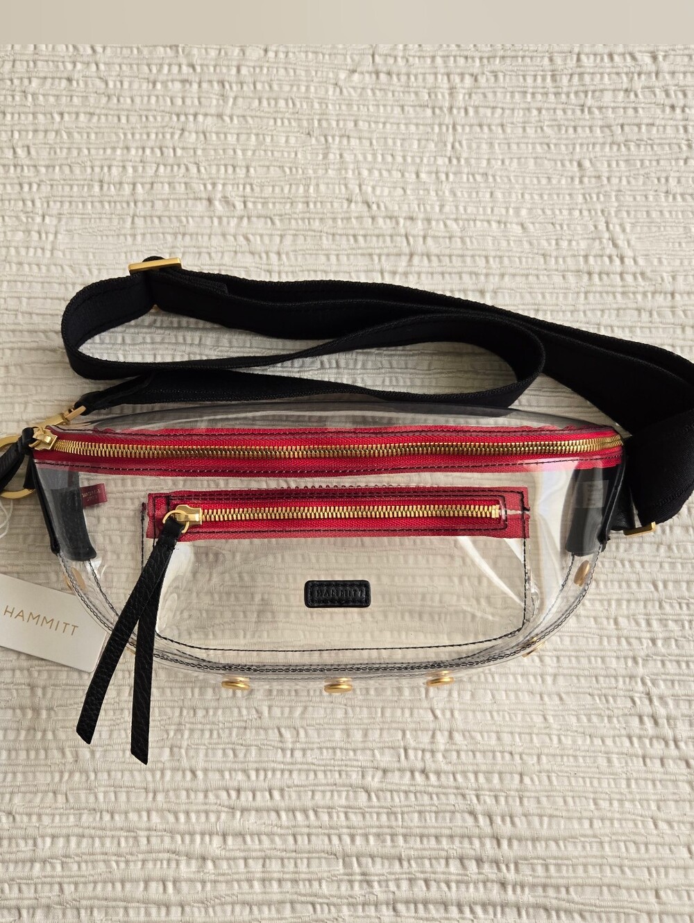 NWT Hammitt Charles Medium Crossbody Bag - Clear with Gold Hardware, Red Trim ❤️